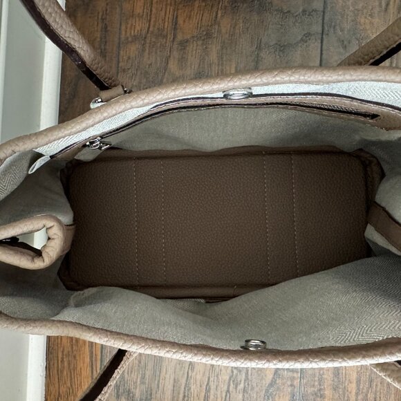 Leather Handbag Small Tote Taupe Silver Horse Carriage Taupe Logo - Picture 5 of 9